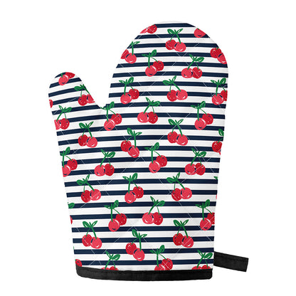 Cherry Striped Pattern Print Single Oven Mitt