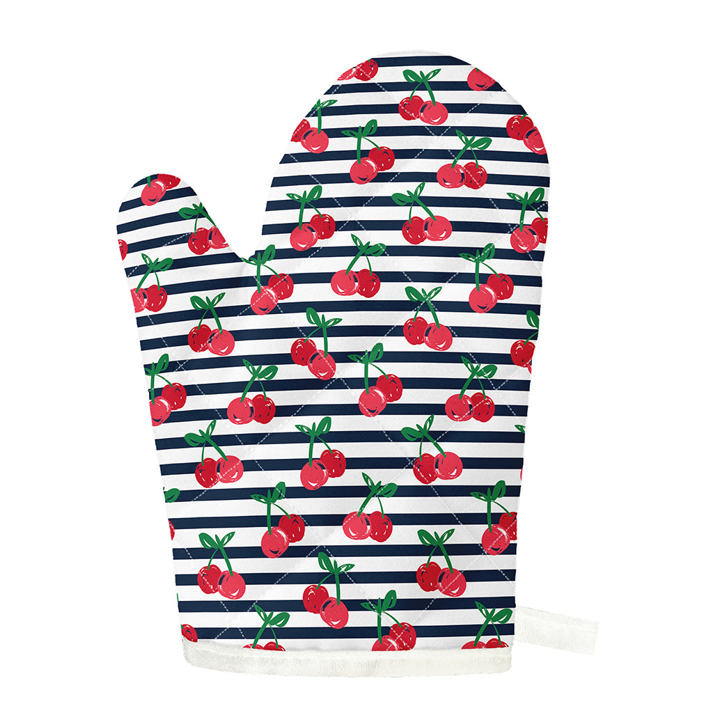 Cherry Striped Pattern Print Single Oven Mitt