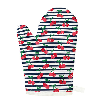 Cherry Striped Pattern Print Single Oven Mitt
