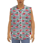 Cherry Striped Pattern Print Sleeveless Baseball Jersey