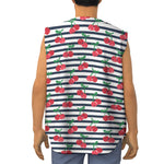 Cherry Striped Pattern Print Sleeveless Baseball Jersey