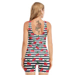 Cherry Striped Pattern Print Sleeveless One Piece Swimsuit