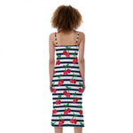 Cherry Striped Pattern Print Slim Fit Midi Cami Dress