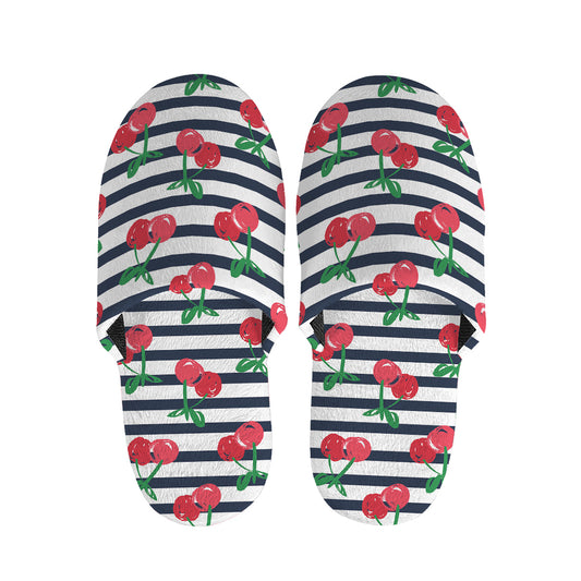 Cherry Striped Pattern Print Slippers