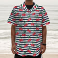 Cherry Striped Pattern Print Textured Short Sleeve Shirt