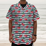 Cherry Striped Pattern Print Textured Short Sleeve Shirt