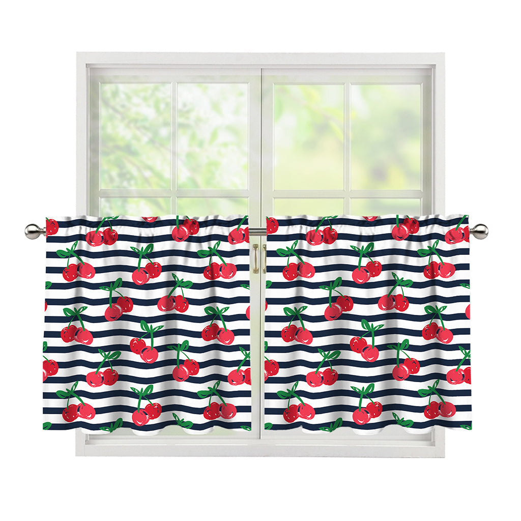 Cherry Striped Pattern Print Tier Curtains