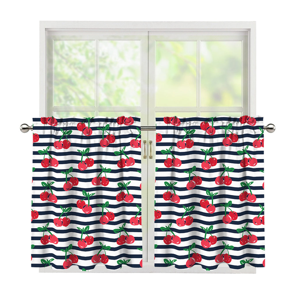 Cherry Striped Pattern Print Tier Curtains