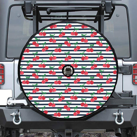 Cherry Striped Pattern Print Tire Cover With Camera Hole
