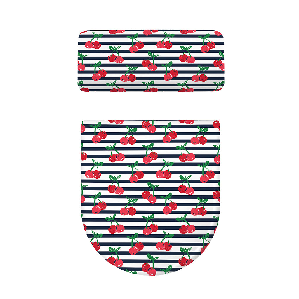 Cherry Striped Pattern Print Toilet Lid And Tank Cover Set