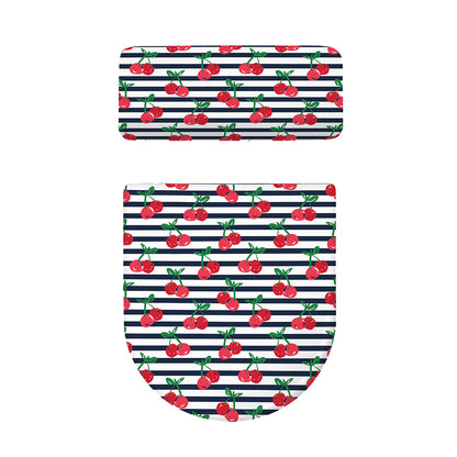 Cherry Striped Pattern Print Toilet Lid And Tank Cover Set