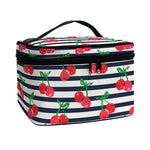 Cherry Striped Pattern Print Travel Makeup Bag