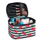 Cherry Striped Pattern Print Travel Makeup Bag