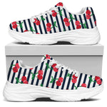 Cherry Striped Pattern Print White Chunky Shoes