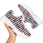 Cherry Striped Pattern Print White Chunky Shoes