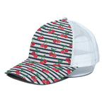 Cherry Striped Pattern Print White Mesh Trucker Cap