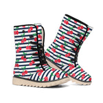 Cherry Striped Pattern Print Winter Boots