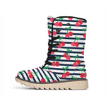 Cherry Striped Pattern Print Winter Boots