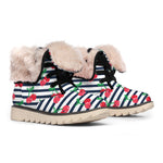Cherry Striped Pattern Print Winter Boots