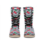 Cherry Striped Pattern Print Winter Boots