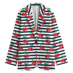 Cherry Striped Pattern Print Women's Blazer