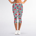 Cherry Striped Pattern Print Women's Capri Leggings