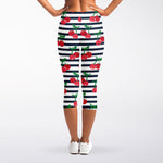 Cherry Striped Pattern Print Women's Capri Leggings