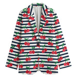 Cherry Striped Pattern Print Women's Cotton Blazer