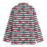 Cherry Striped Pattern Print Women's Cotton Blazer