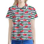 Cherry Striped Pattern Print Women's Polo Shirt