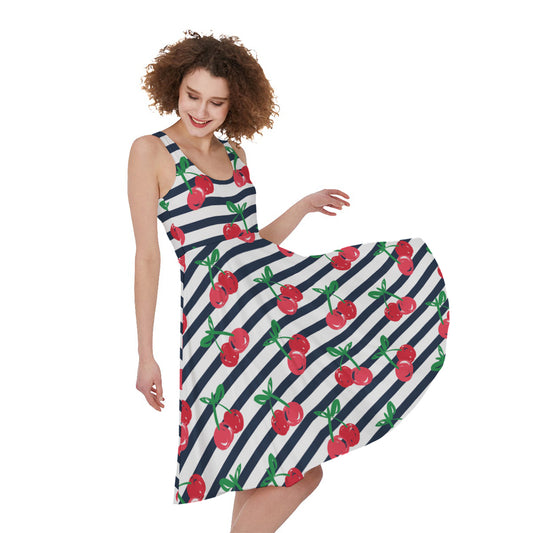 Cherry Striped Pattern Print Women's Sleeveless Dress