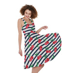 Cherry Striped Pattern Print Women's Sleeveless Dress