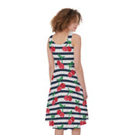 Cherry Striped Pattern Print Women's Sleeveless Dress