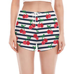 Cherry Striped Pattern Print Women's Split Running Shorts