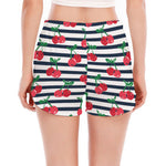 Cherry Striped Pattern Print Women's Split Running Shorts