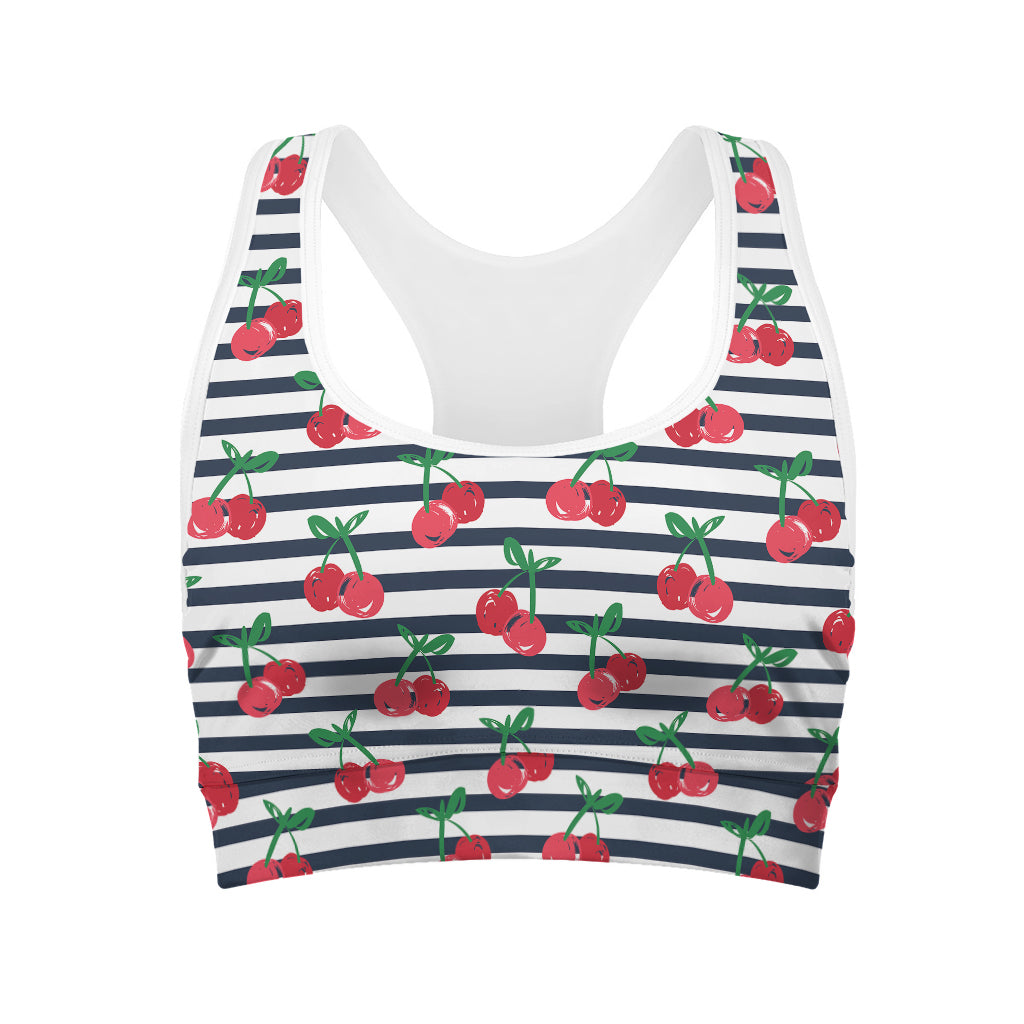 Cherry Striped Pattern Print Women's Sports Bra