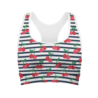 Cherry Striped Pattern Print Women's Sports Bra