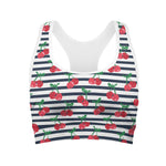 Cherry Striped Pattern Print Women's Sports Bra