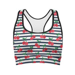 Cherry Striped Pattern Print Women's Sports Bra