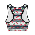 Cherry Striped Pattern Print Women's Sports Bra