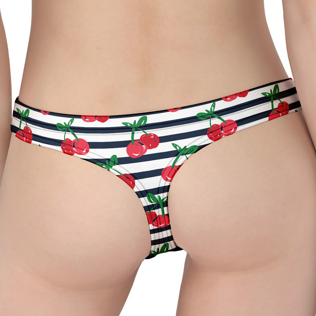 Cherry Striped Pattern Print Women's Thong