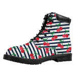 Cherry Striped Pattern Print Work Boots
