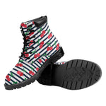 Cherry Striped Pattern Print Work Boots