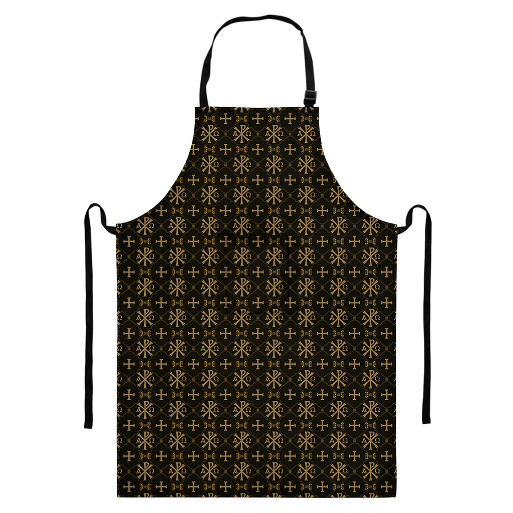 Chi Rho Orthodox Pattern Print Bib Apron With Pocket