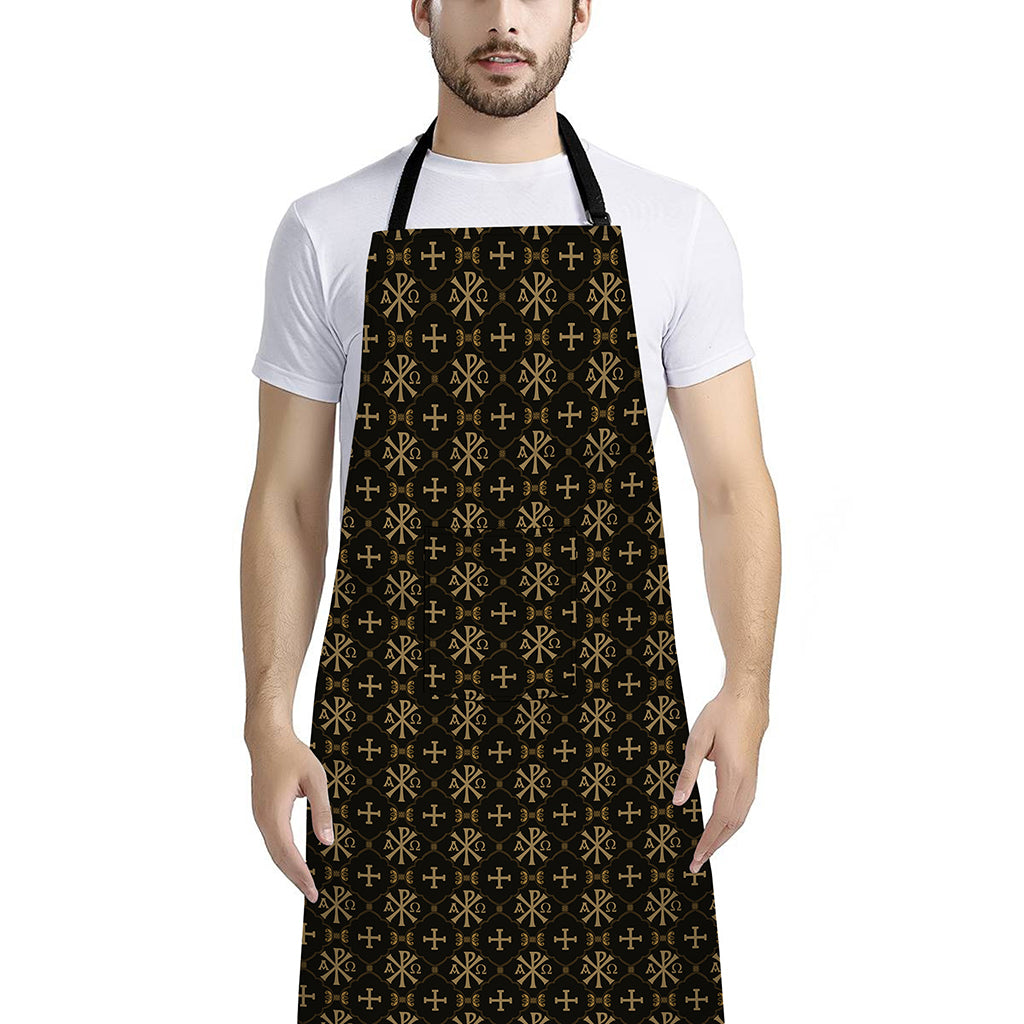 Chi Rho Orthodox Pattern Print Bib Apron With Pocket
