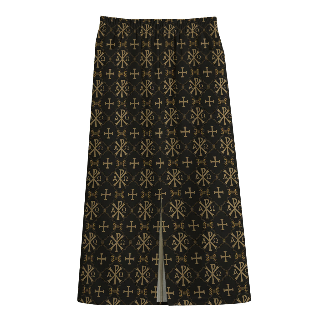 Chi Rho Orthodox Pattern Print Cotton Front Slit Maxi Skirt