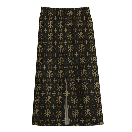 Chi Rho Orthodox Pattern Print Cotton Front Slit Maxi Skirt