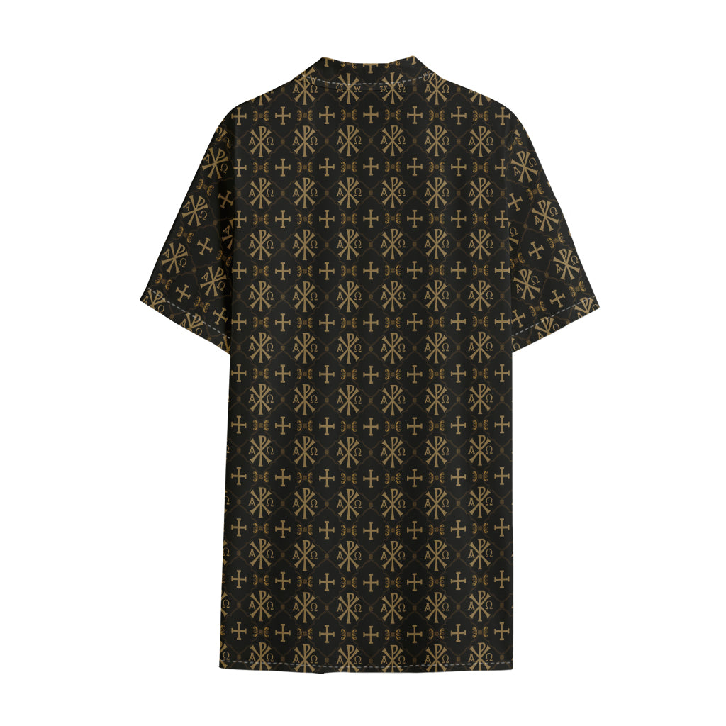 Chi Rho Orthodox Pattern Print Cotton Hawaiian Shirt