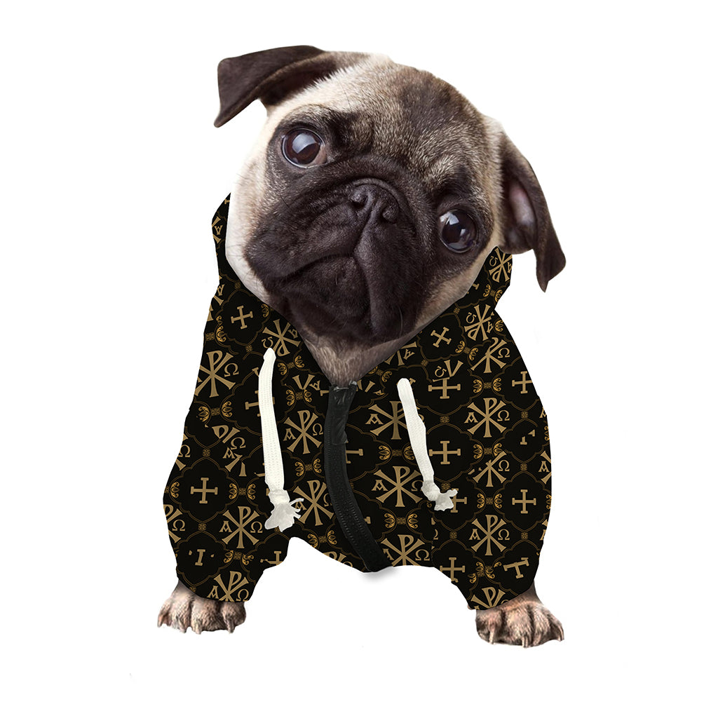 Chi Rho Orthodox Pattern Print Dog Zip Up Hoodie