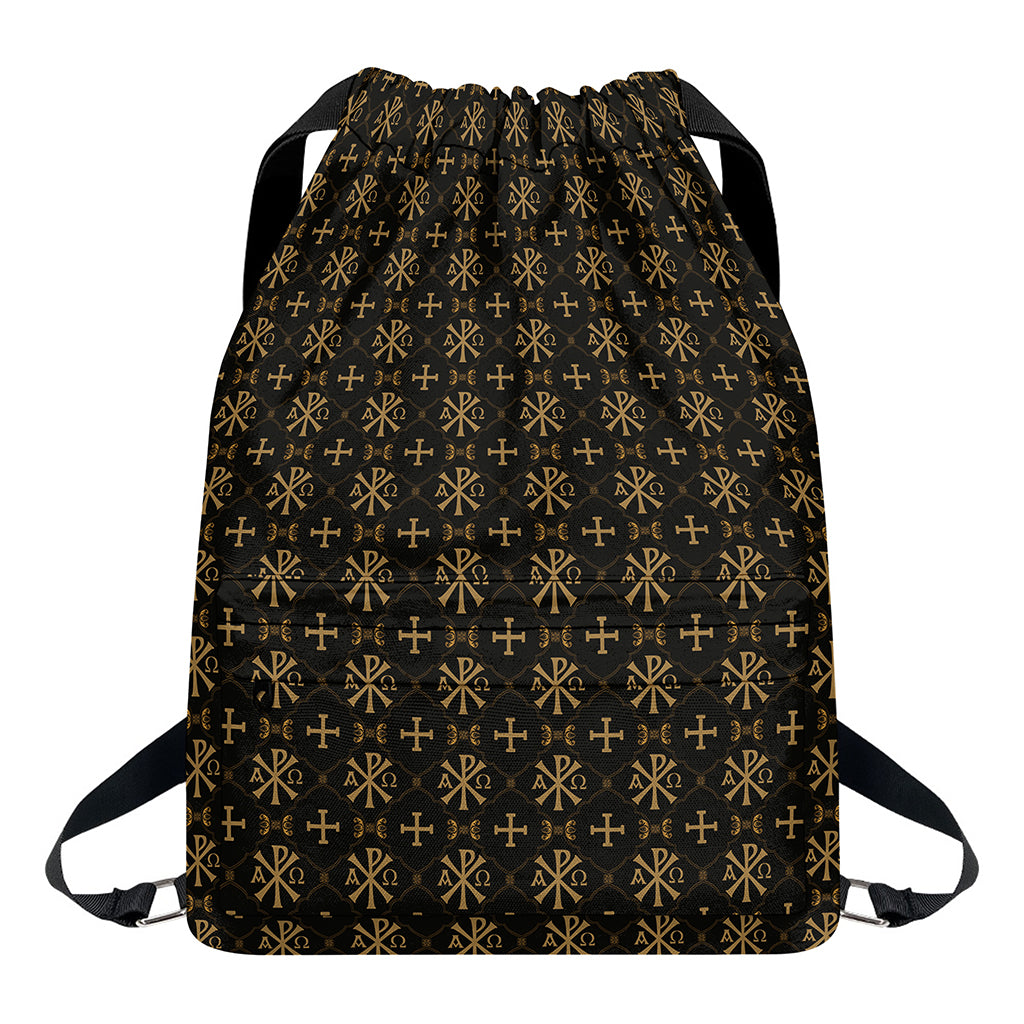 Chi Rho Orthodox Pattern Print Drawstring Backpack